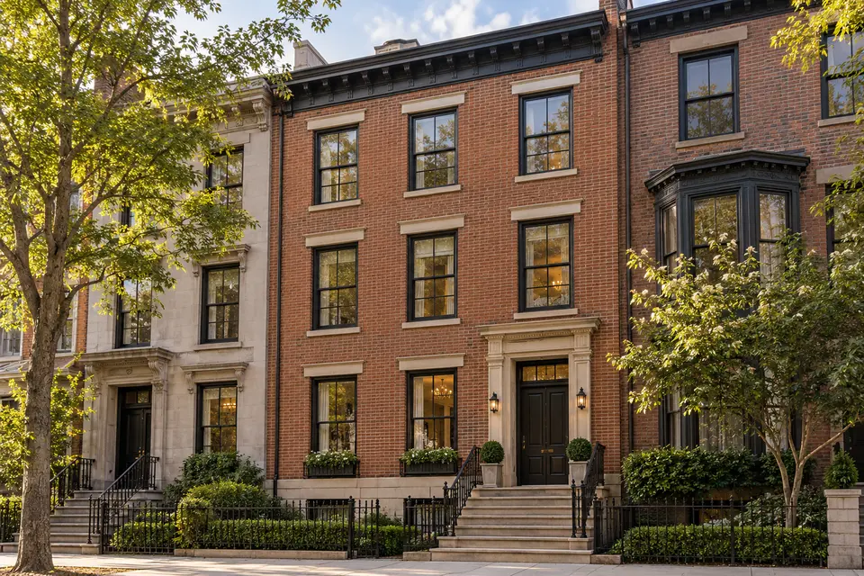 Illustrative townhouse with a distinct residential entrance